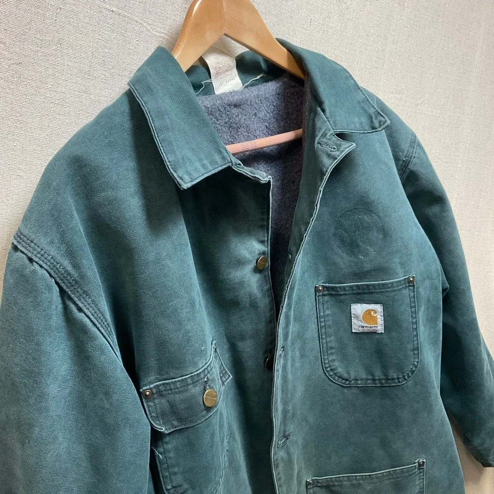 Vtg Carhartt CB143 Made in USA Hunter Green Blanket Lined Chore Coat XL‎ CB143 - Picture 2 of 12